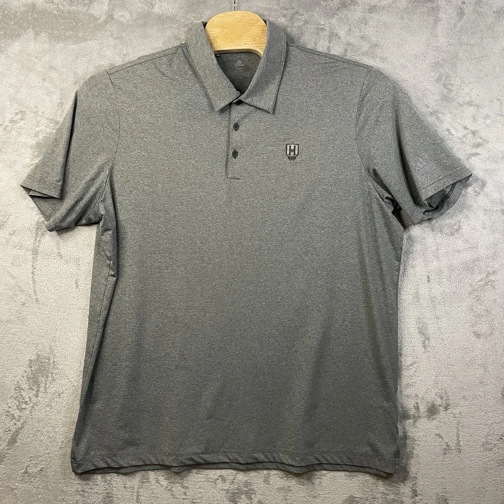 Adidas Men's Golf 2XL Gray Short Sleeve Golf Polo 100% Polyester with H logo